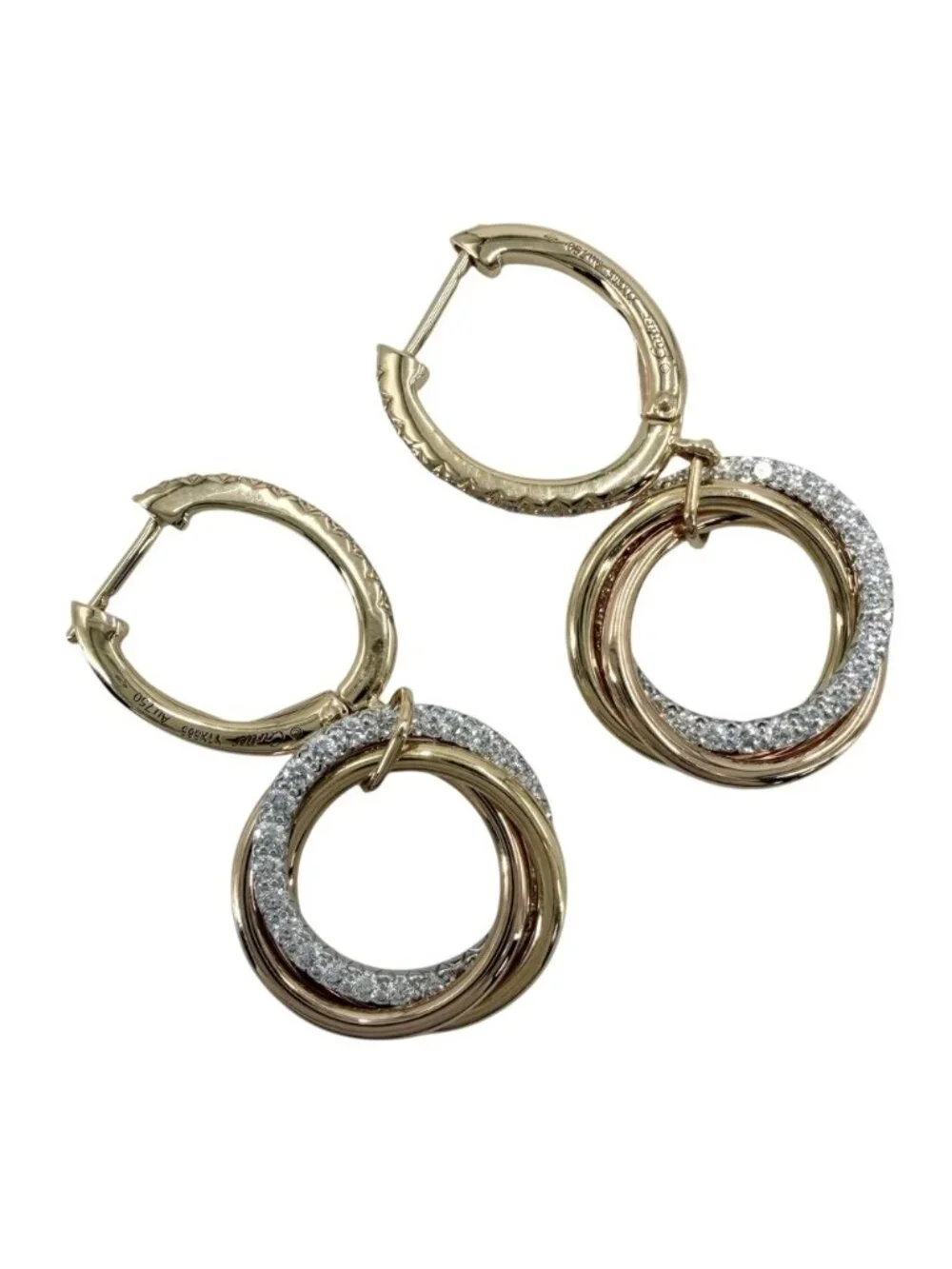 Cartier Earrings Trinity Hoop 18k Yellow Gold 18k Pink White
